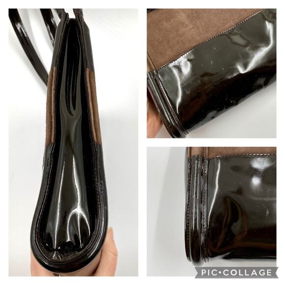 Gucci Brown Patent leather Shoulder Bag Tote Suede 90's Y2K Vintage FLAWED - Picture 4 of 15